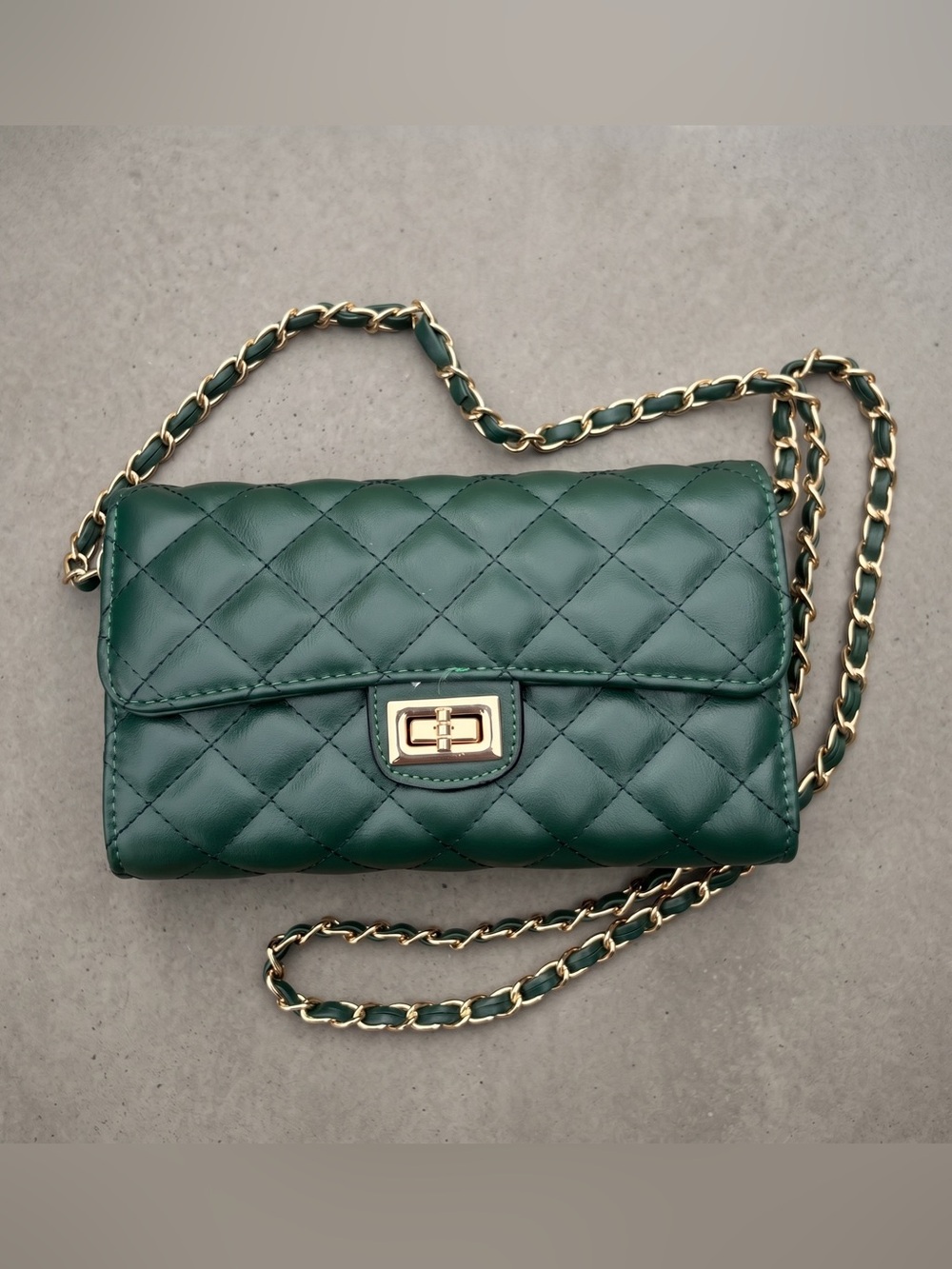 NWOT! Chanel-Style Quilted Dark Green Clasp Front Bag, ALYSSA